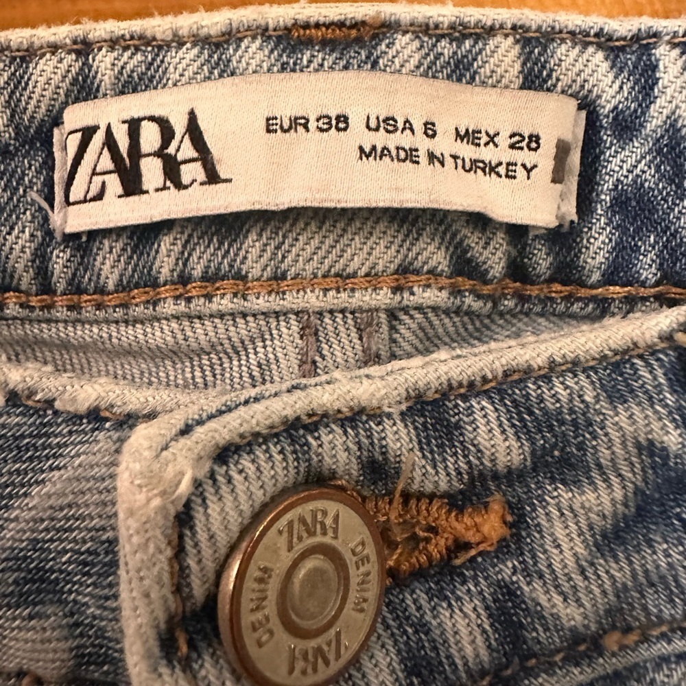 Zara Distressed Denim Split Flare Jeans US Sz 6 Grunge Preppy Eclectic Grandpa - Picture 5 of 13